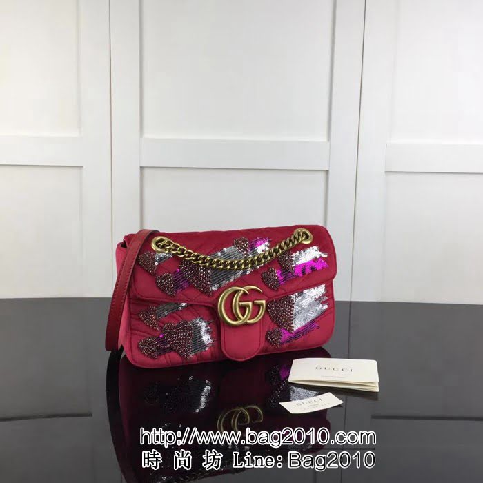 GUCCI古馳原單 新款專櫃品質原單貨實物實拍443497天鵝絨水晶紅色鏈條單肩斜跨包 HY1263